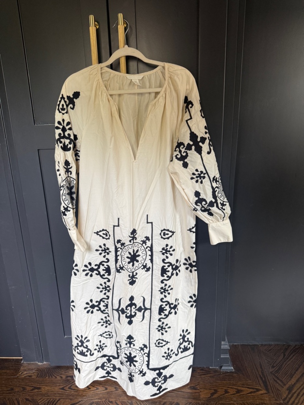 H&M Cream Maxi Dress with Black Embroidered Motifs